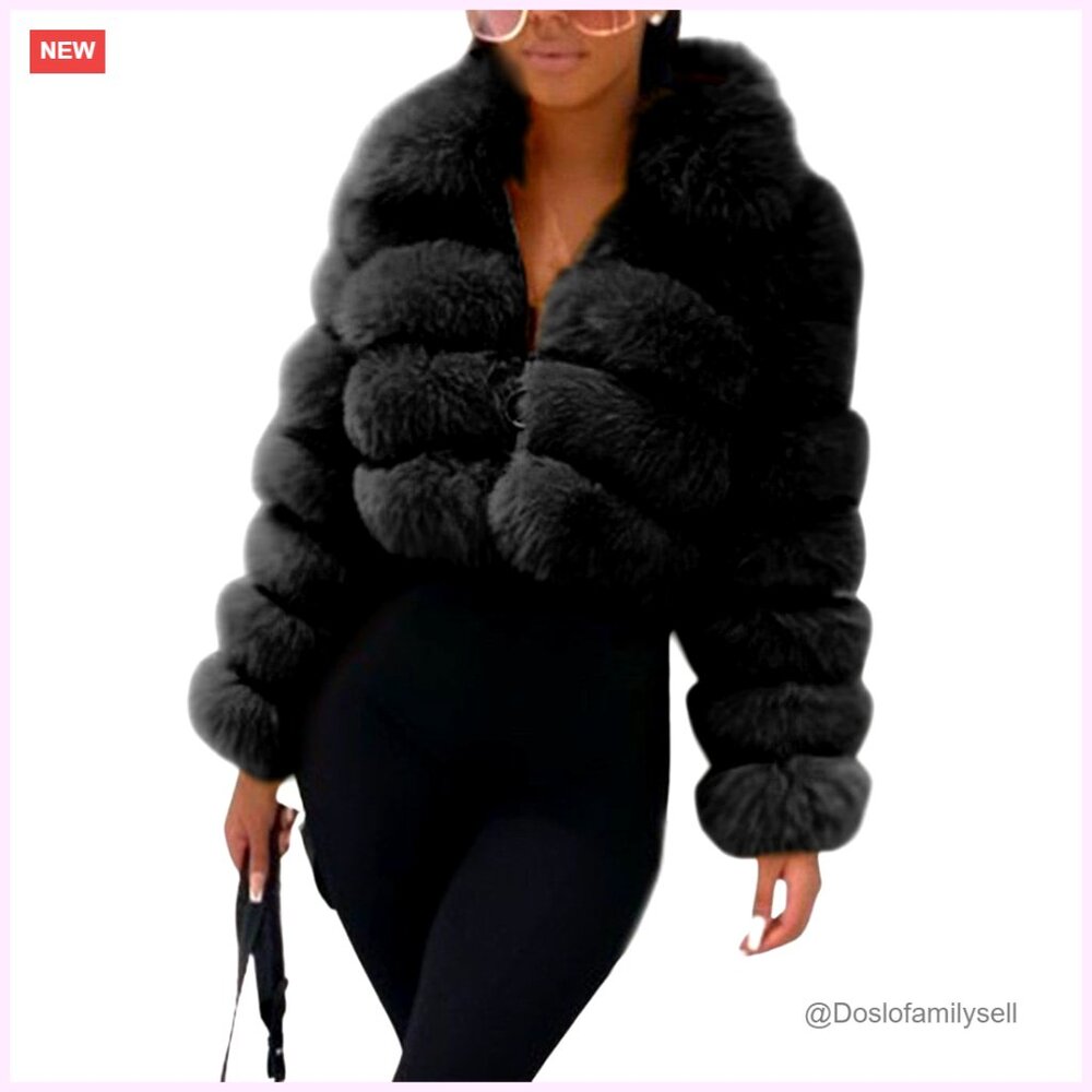 Cropped Faux Fur Puffer Jacket Zip Up Winter Warm Teddy Coat